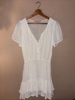 Abercrombie & Fitch White Swiss Dot Tie-Waist Mini Dress